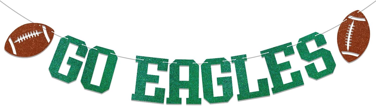 Go Eagles Banner Football Party Decor Green Glitter