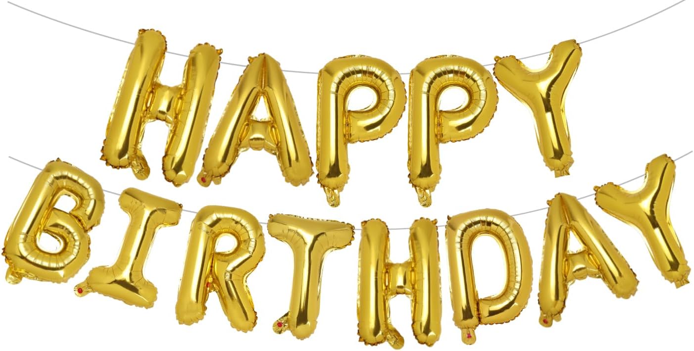 Gold Happy Birthday Banner 16 Inch Reusable Inflatable Decor