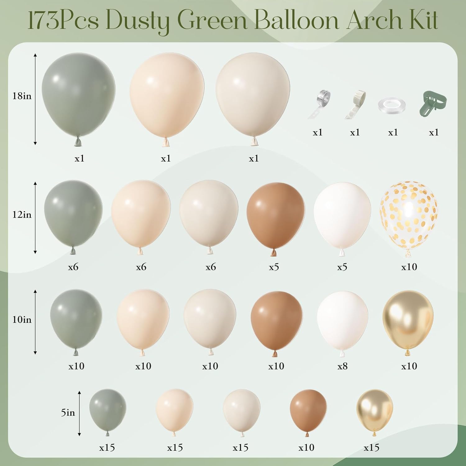 Amandir 173Pcs Dusty Green Balloon Arch Kit