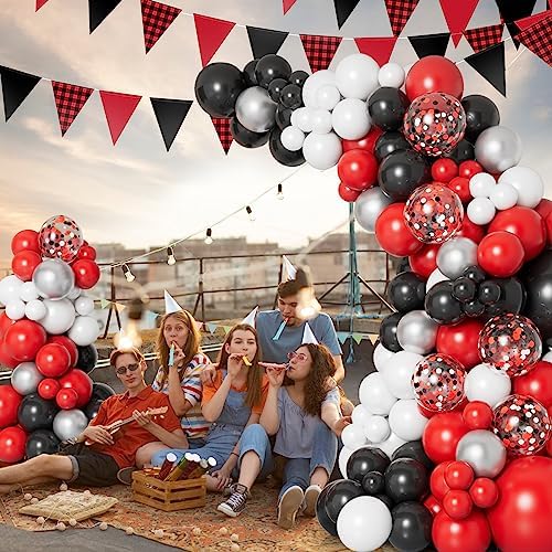 DBKL Party Balloon Garland Arch Kit with Red Black White Silver Confetti Balloons
