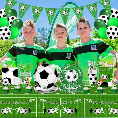 Bolake Soccer Party Plates Tableware Set for 24 Guests