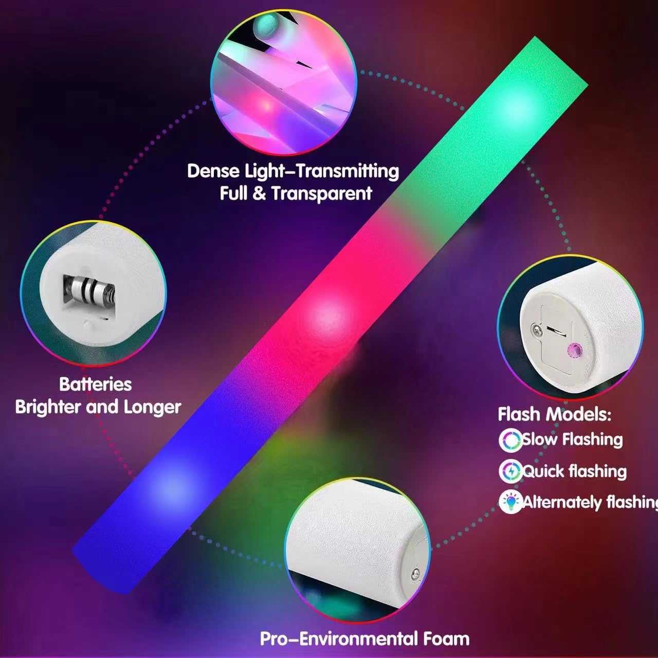 115 Pack LED Foam Glow Sticks with 3 Modes
