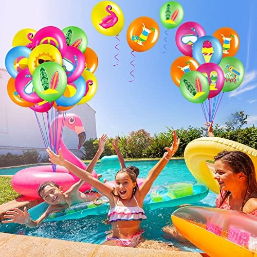 Threan 50 Pcs Summer Party Balloons with Ribbons 12 Inches