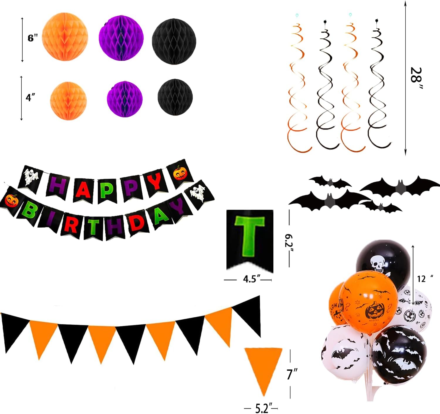 Halloween Birthday Decorations Set with Banners and Balloons