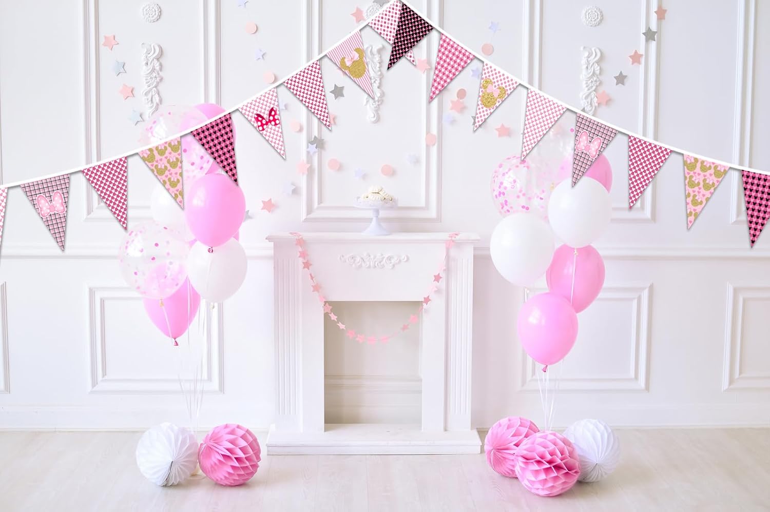 Minnie Themed Birthday Banner for Girls Pink and Gold