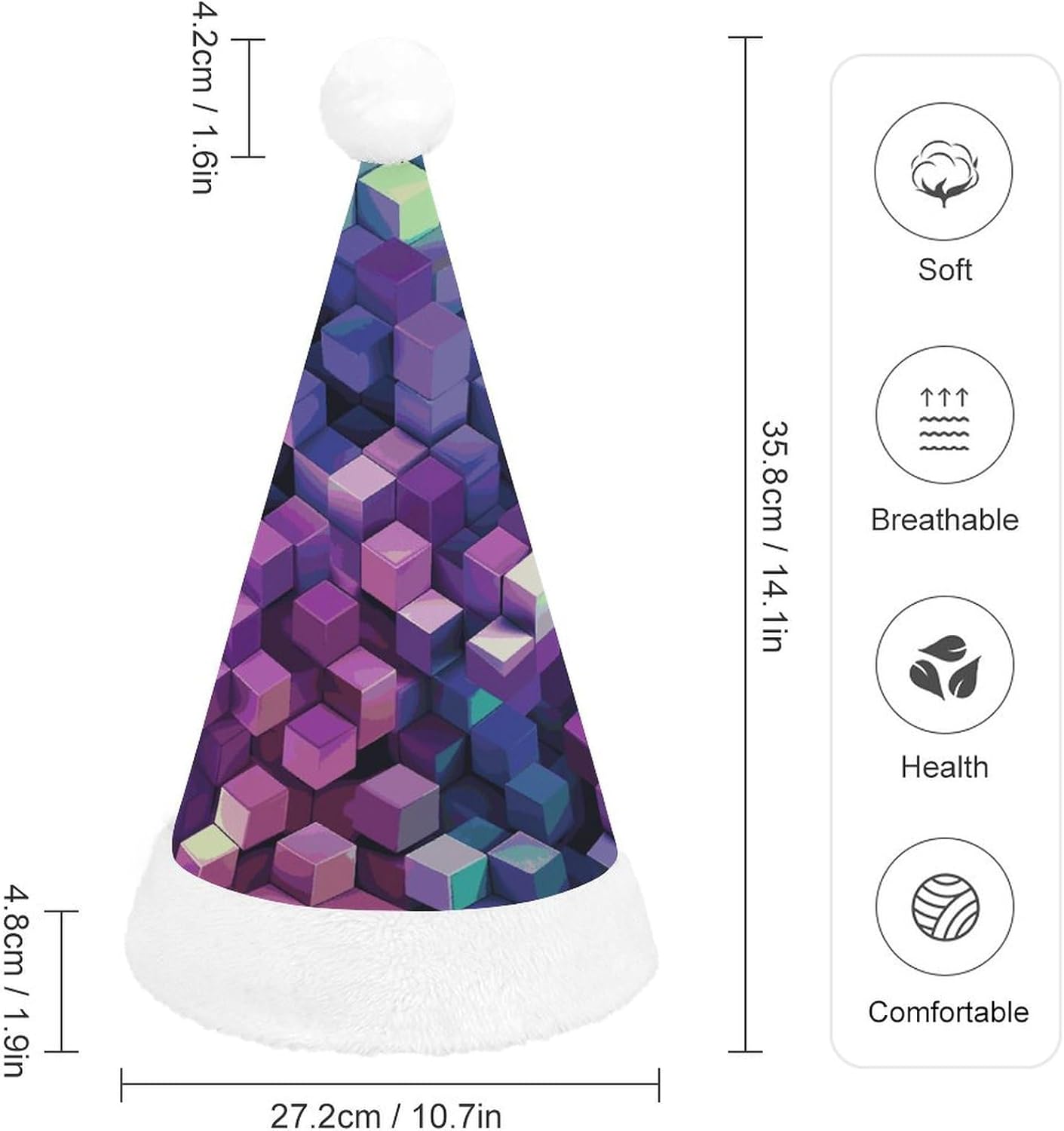Purple Christmas Hat Abstract Color Cubes Novelty Headwear