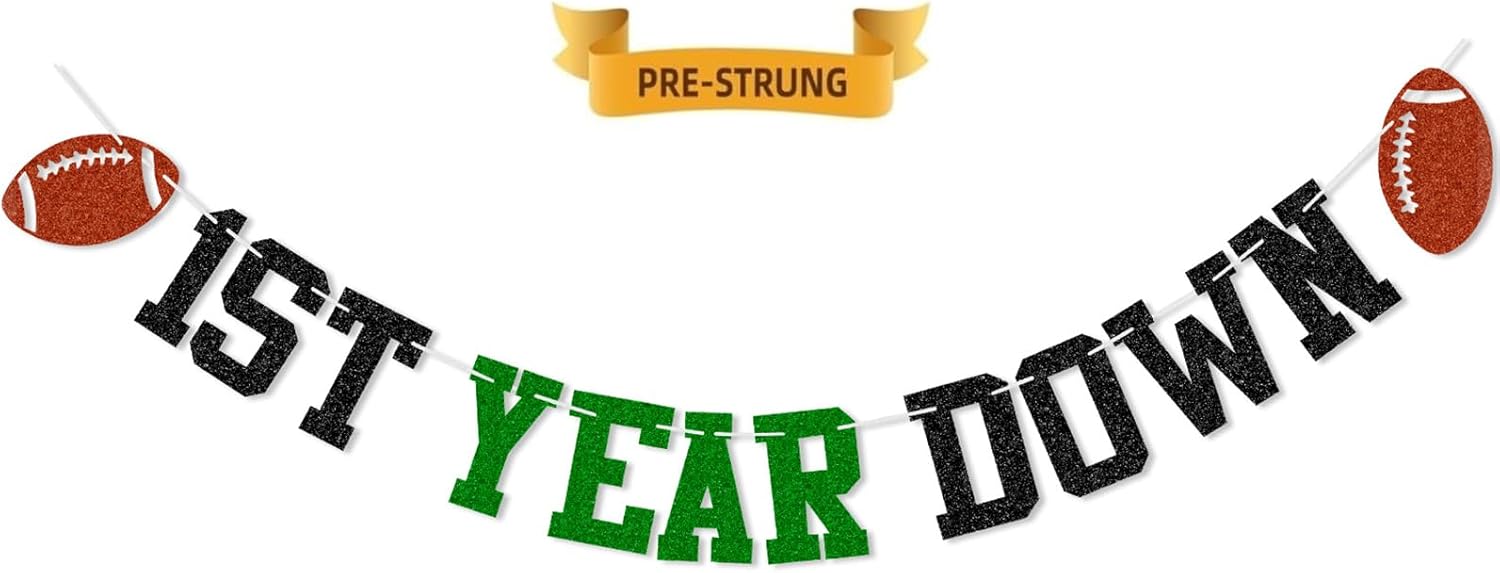 1st Year Down Football Birthday Banner Decor