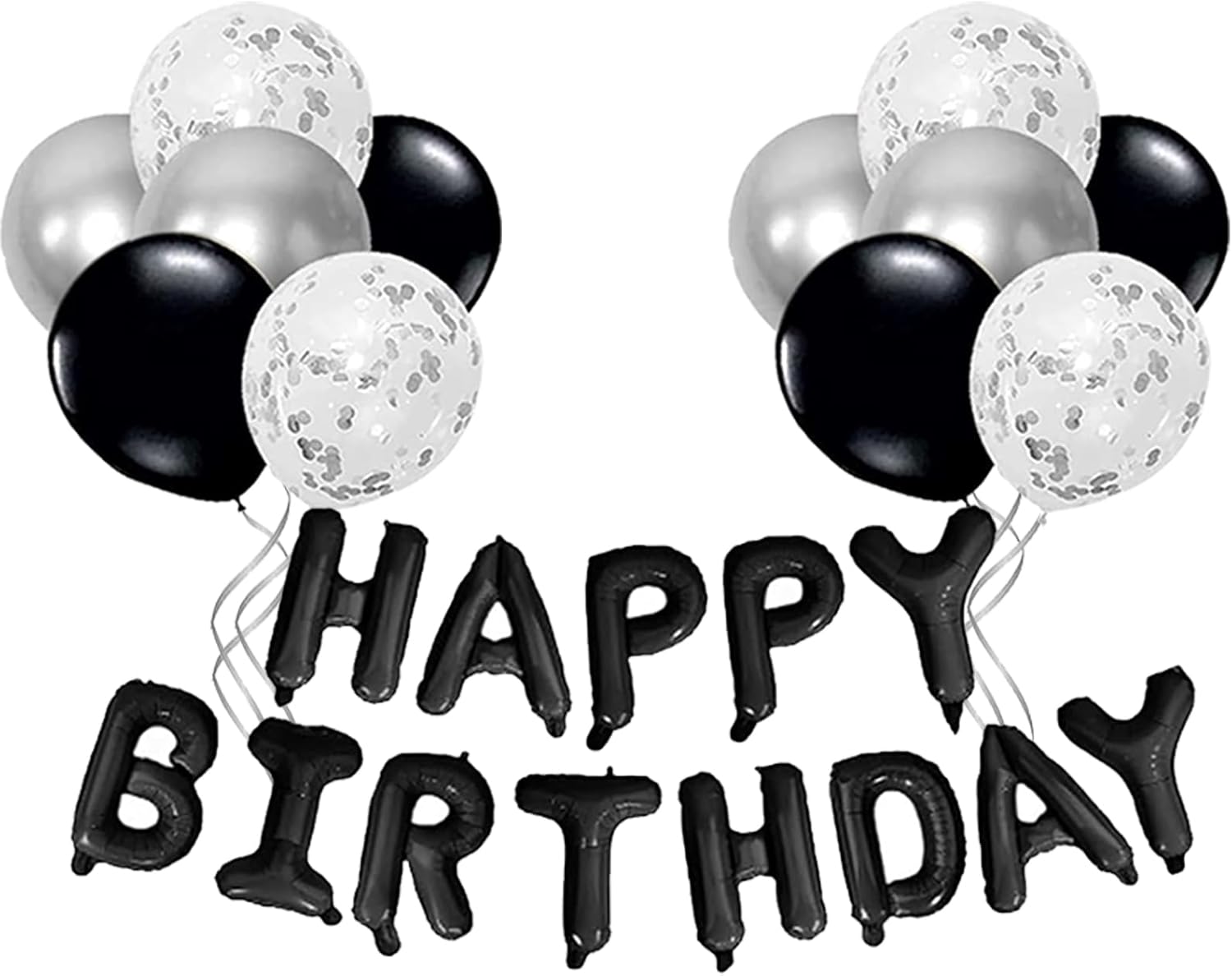 31PCS Birthday Balloons Decor Kit Black Silver Foil