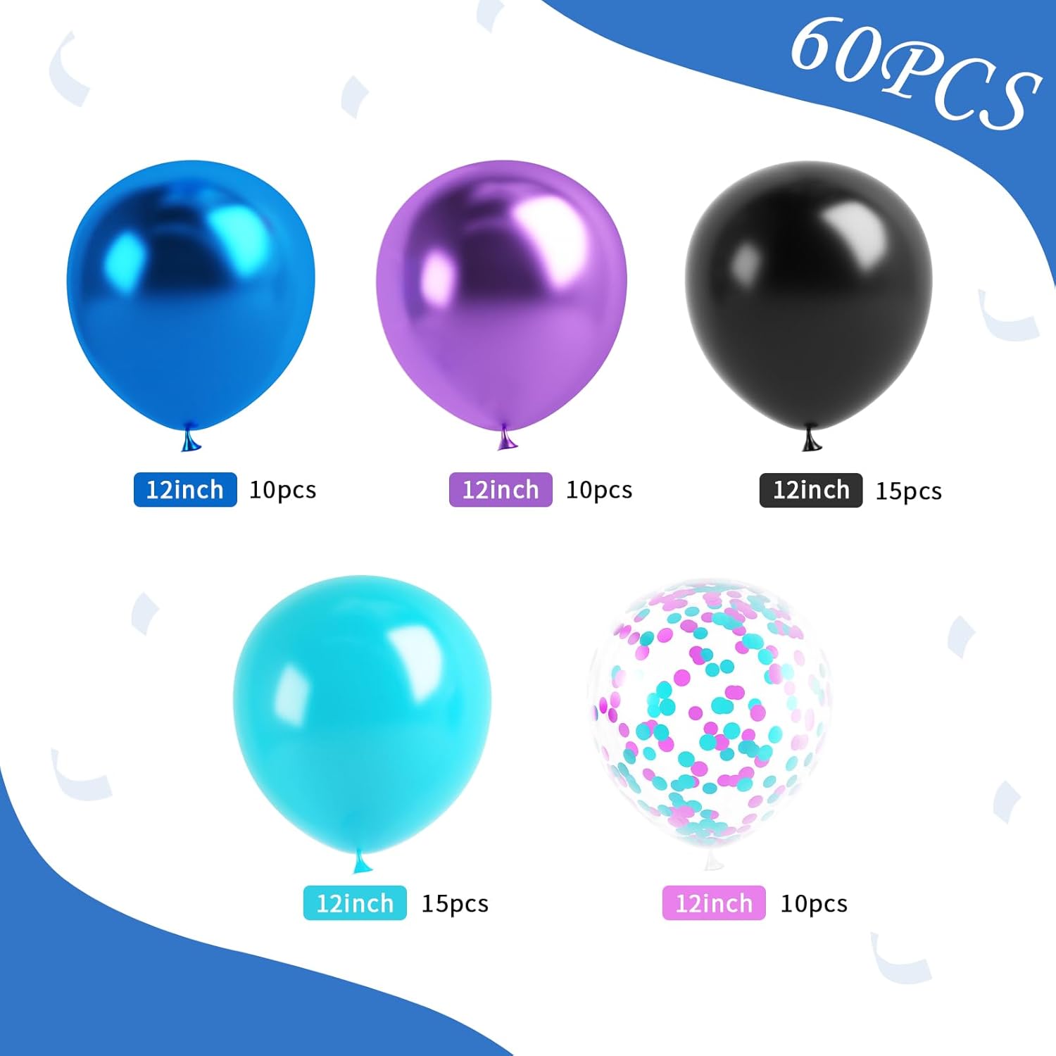 60pcs 12in Metallic Blue Purple Teal Balloons