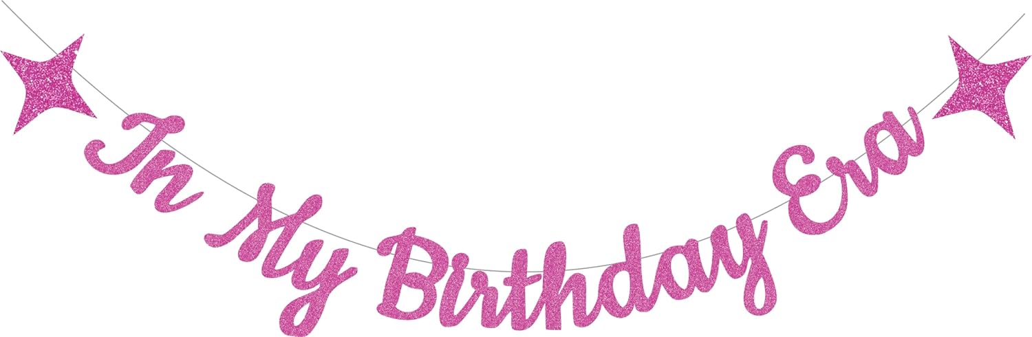 In My Birthday Era Banner Hot Pink Glitter