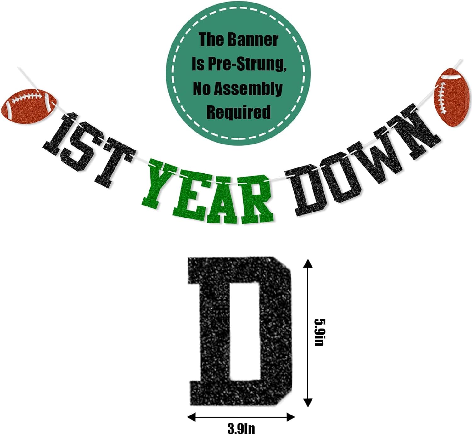 1st Year Down Football Birthday Banner Decor