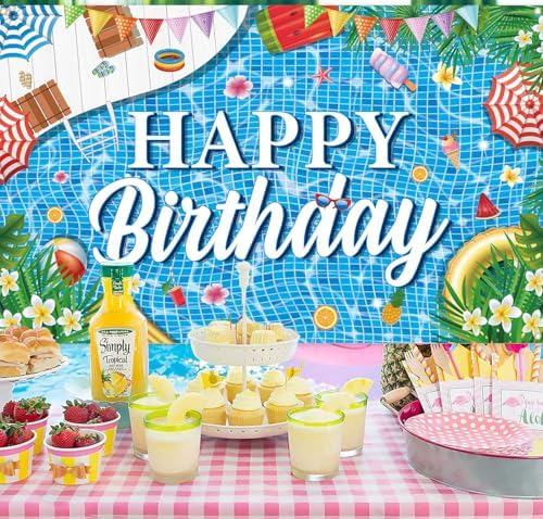 Large Pool Birthday Banner Backdrop 72x43 Inch