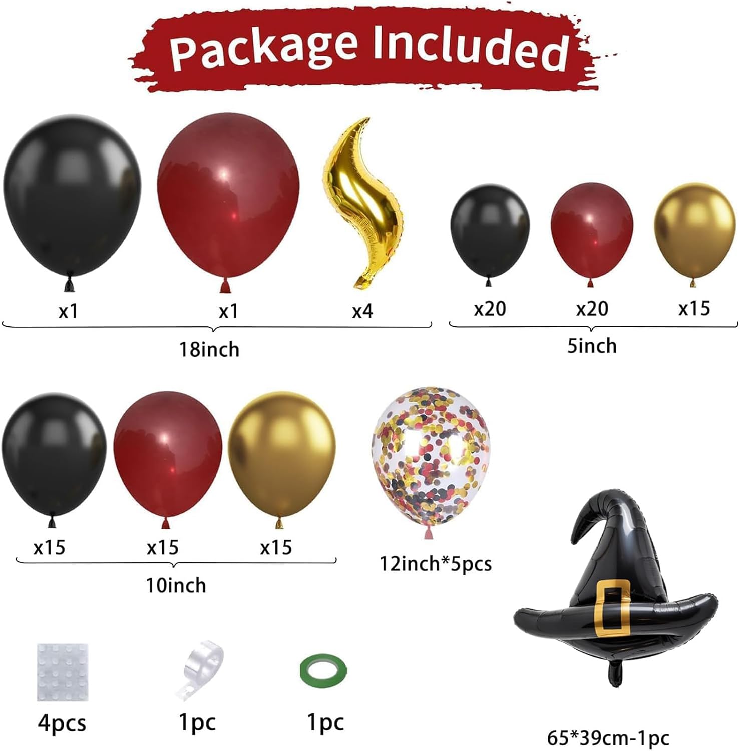 Burgundy Black Gold Balloon Arch Kit with DIY Hat and Wings