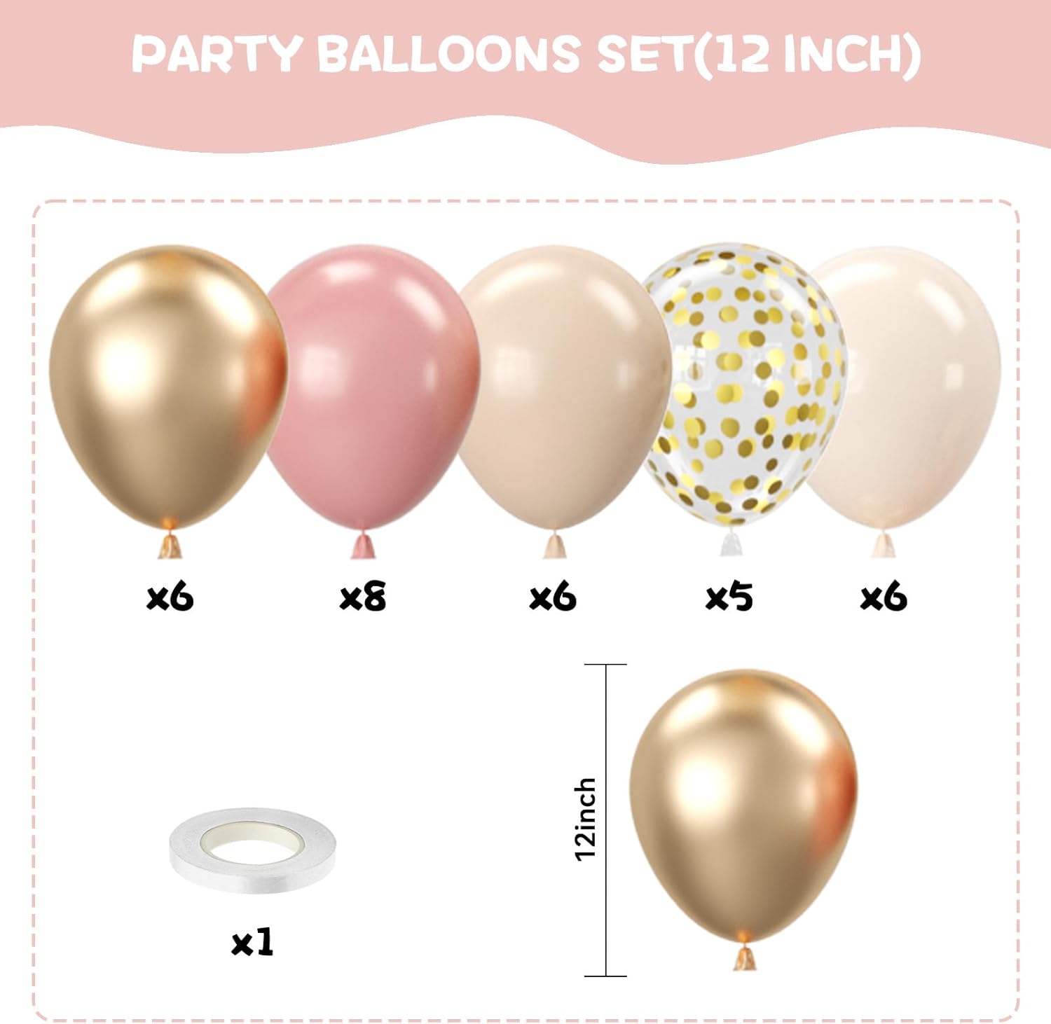 FEYG Blush Pink and Gold Balloons Set