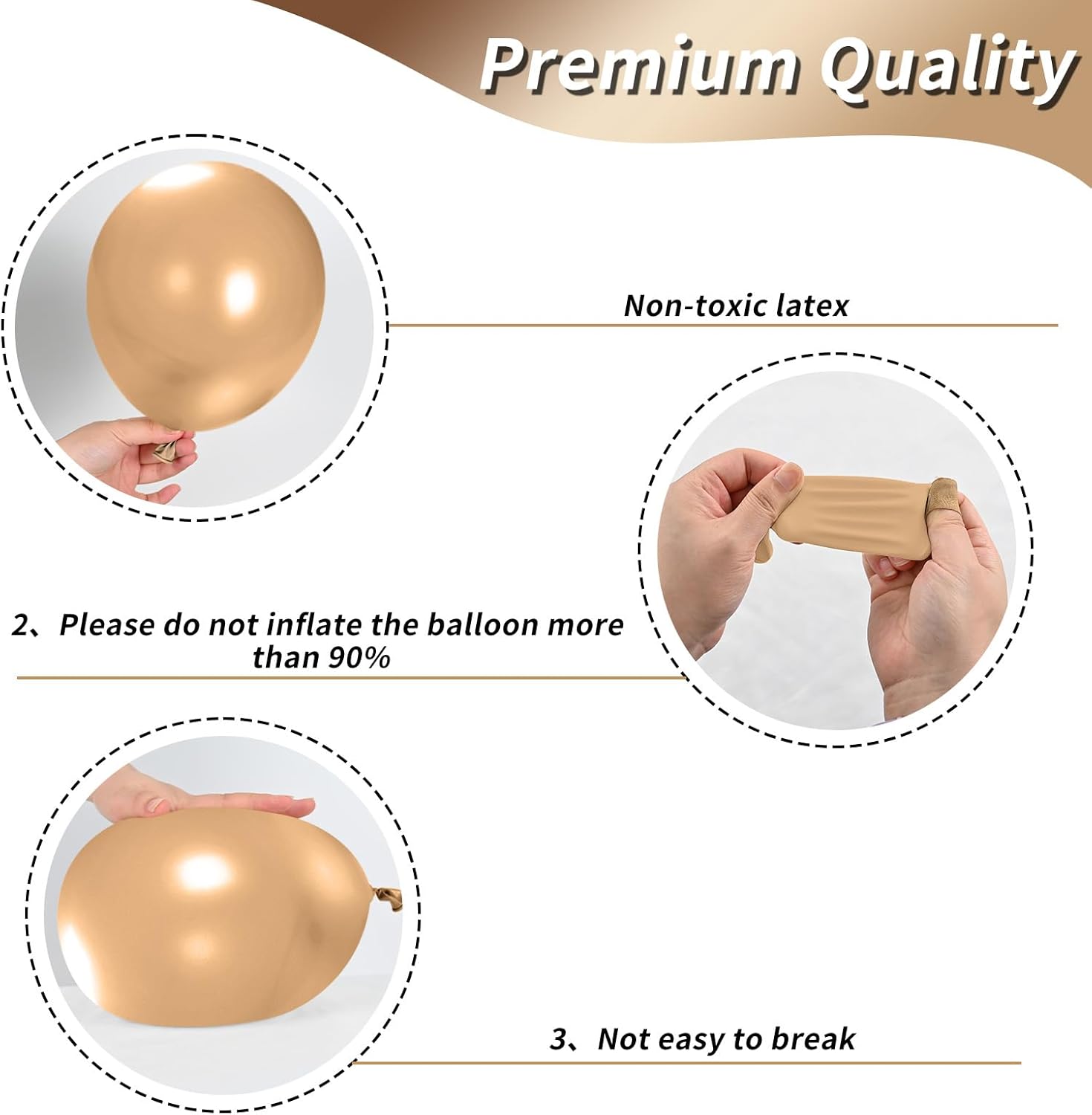 Retro Brown Cream and Metallic Sand Gold Balloons - 12 Inch Set