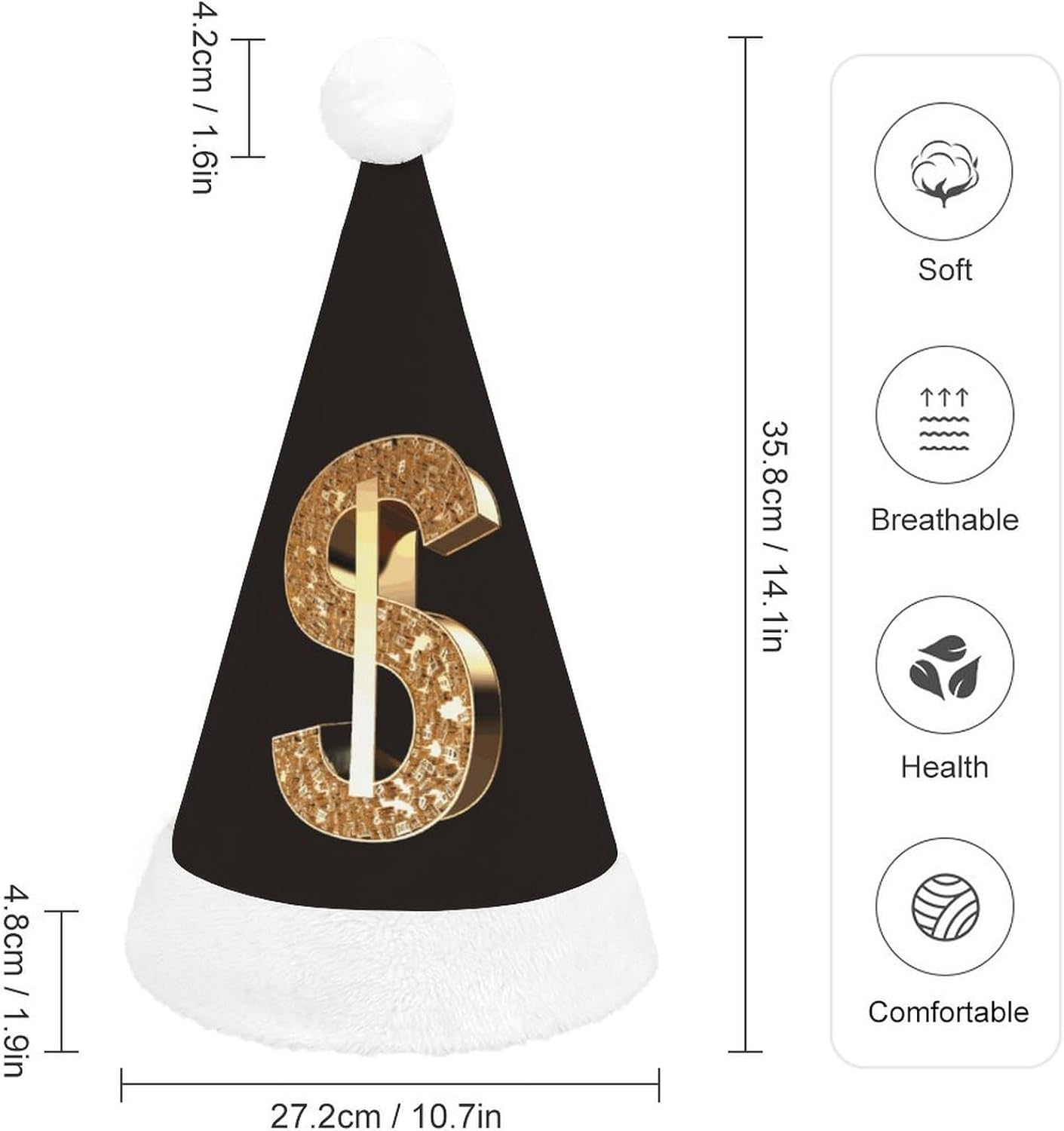 Santa Hat with Gold Dollar Sign Christmas Headwear