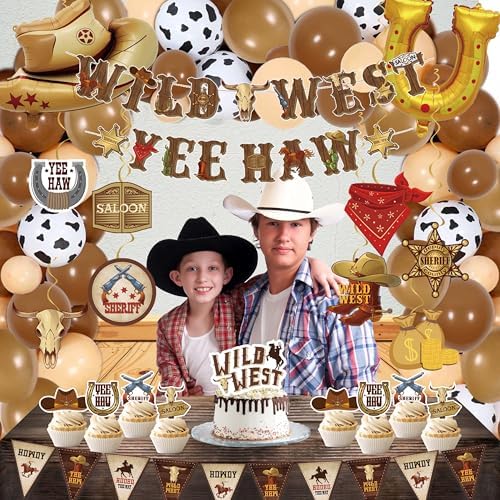 Western Party Decorations 120PCS Cowboy Balloons Banners Hats Boots