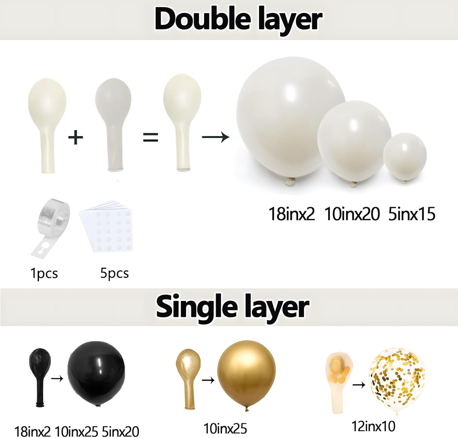 Black Gold White Balloons Arch Kit for Parties