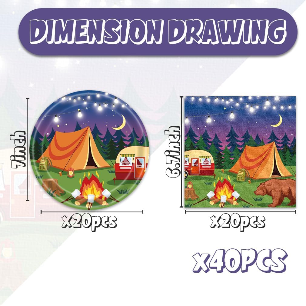 40Pcs Camping Party Decorations with Plates Napkins