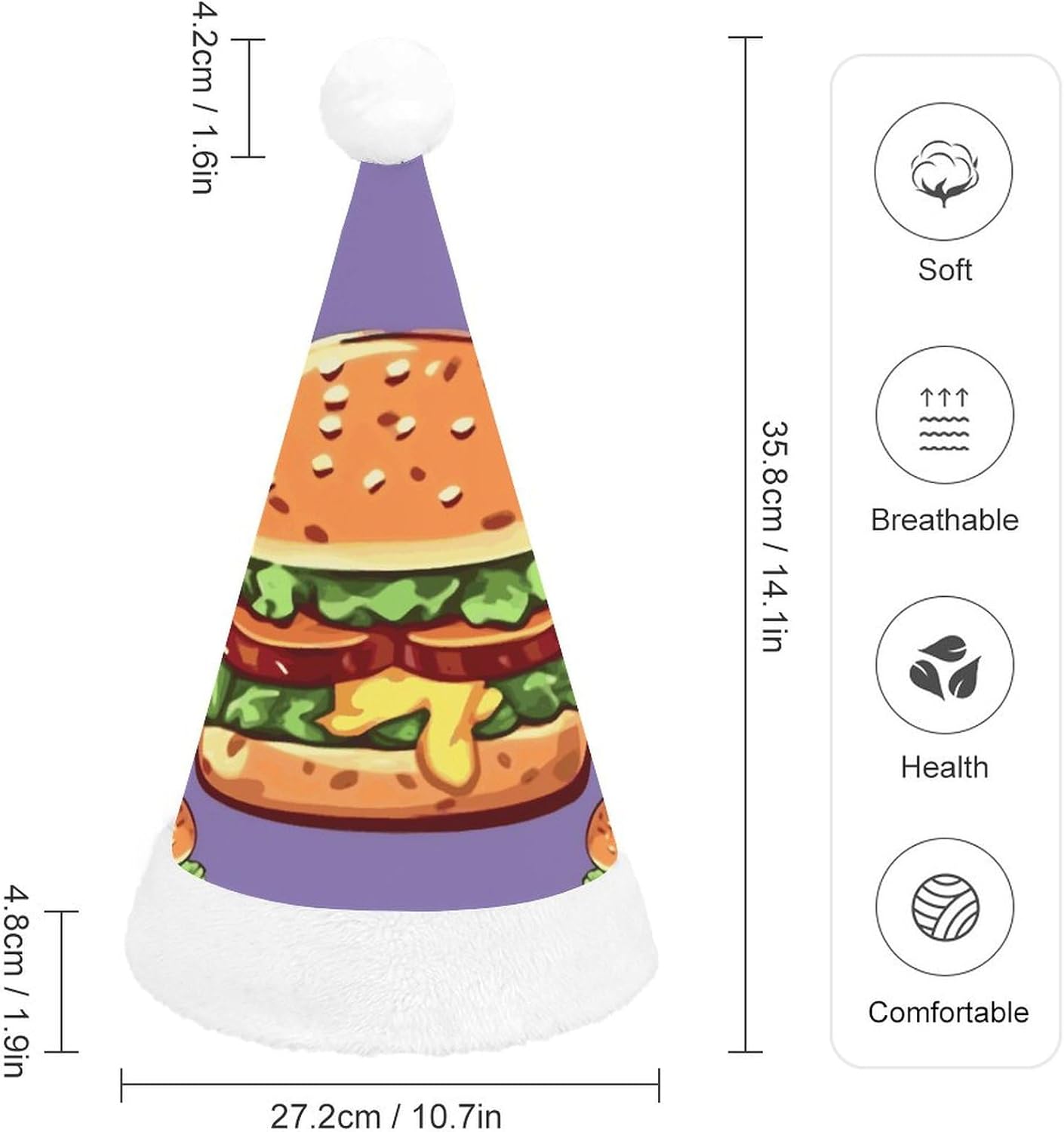 Cartoon Hamburger Christmas Hat for Adults and Kids