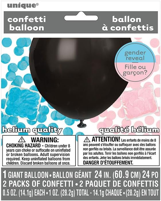 Black Giant Gender Reveal Balloon with Confetti 24 Inch 1 Count