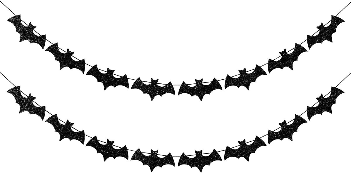 LeeSky Black Glitter Bat Garland Halloween Decor