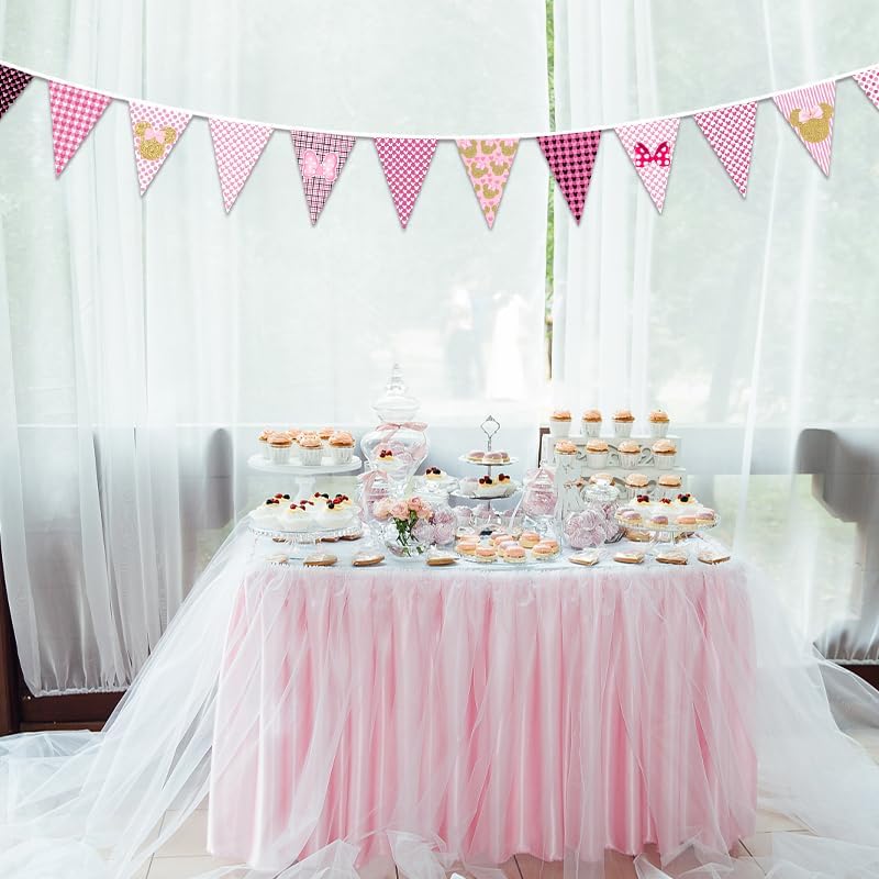 Minnie Themed Birthday Banner for Girls Pink and Gold