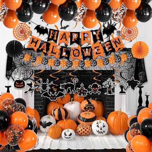 FECEDY Happy Halloween Decorations Banner Fan Balloons Streamers