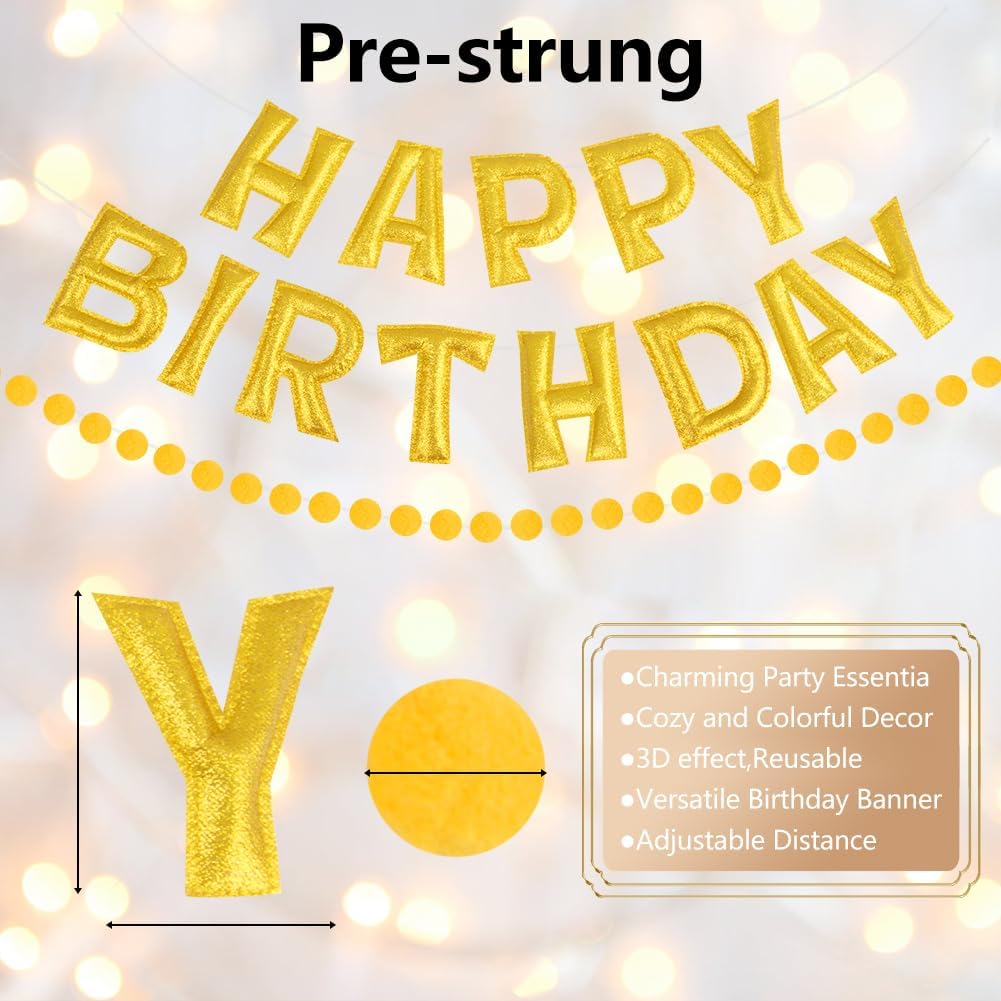 Gold Foil Happy Birthday Banner for Party Decorations