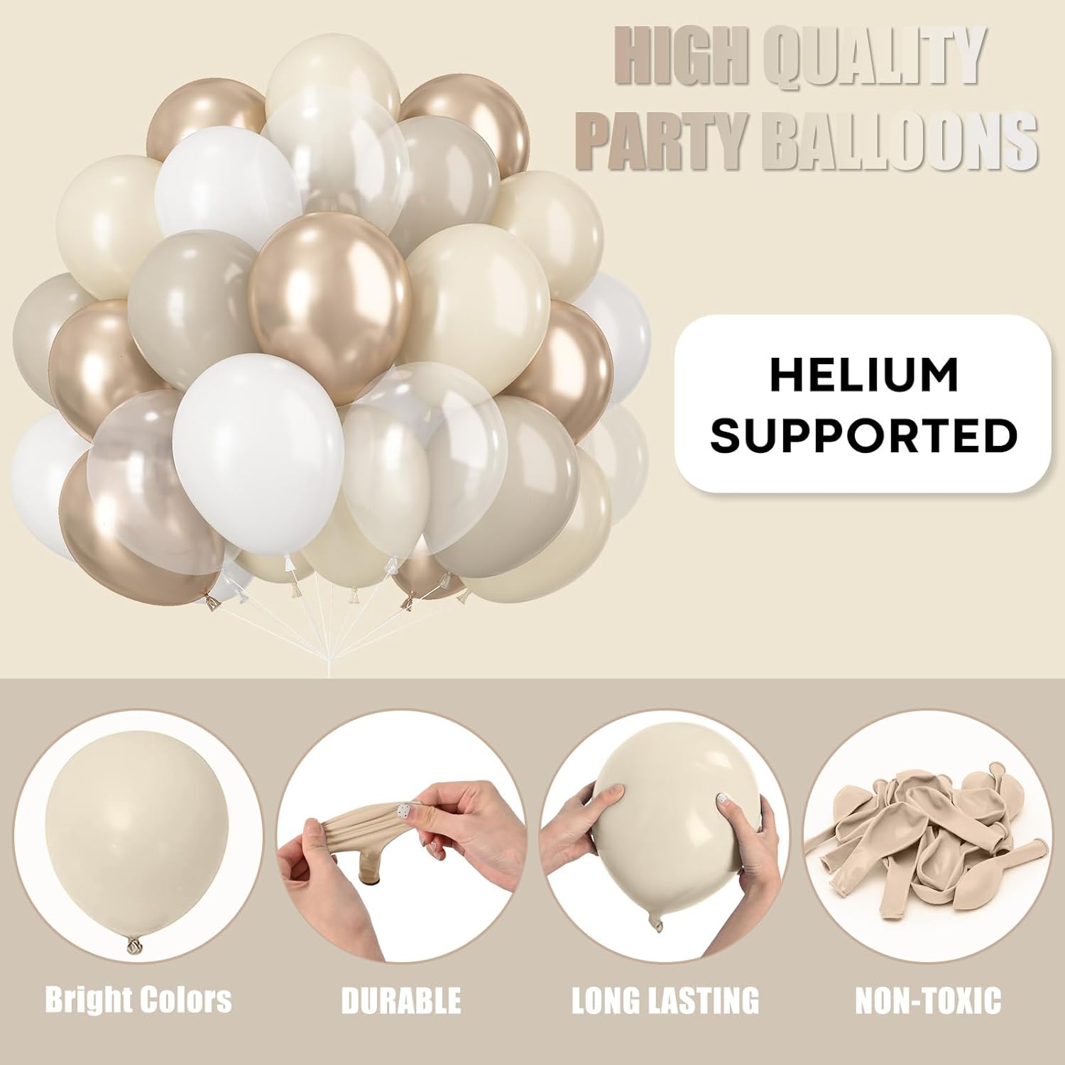 60PCS Beige Gold Balloons Set for Party Decorations