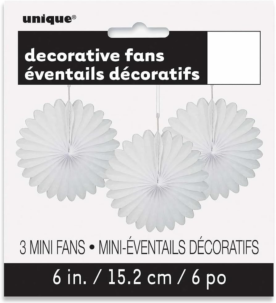 Solid White Hanging Tissue Paper Fans - 6 Inch 3 Count