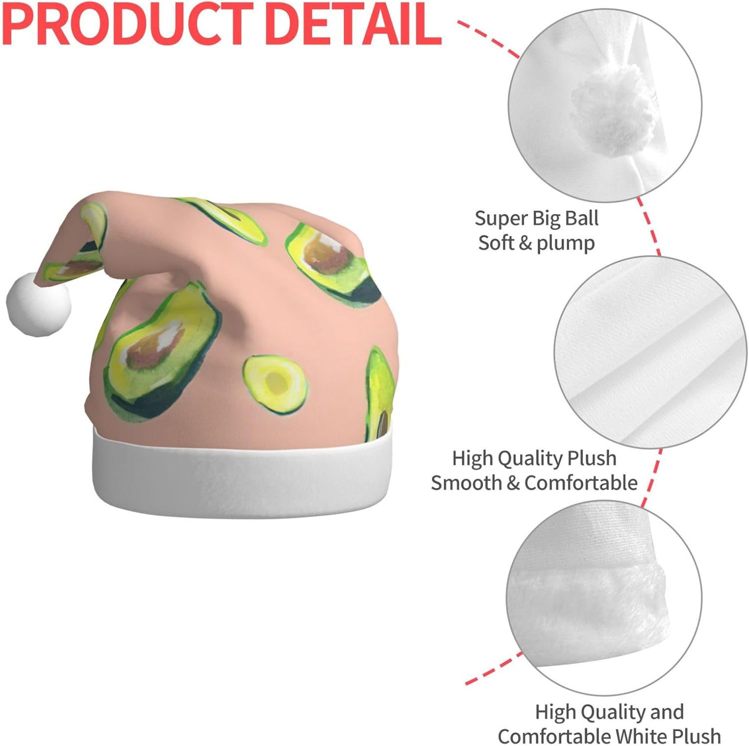 QINZHENG Personalized Santa Hat with Avocado Print