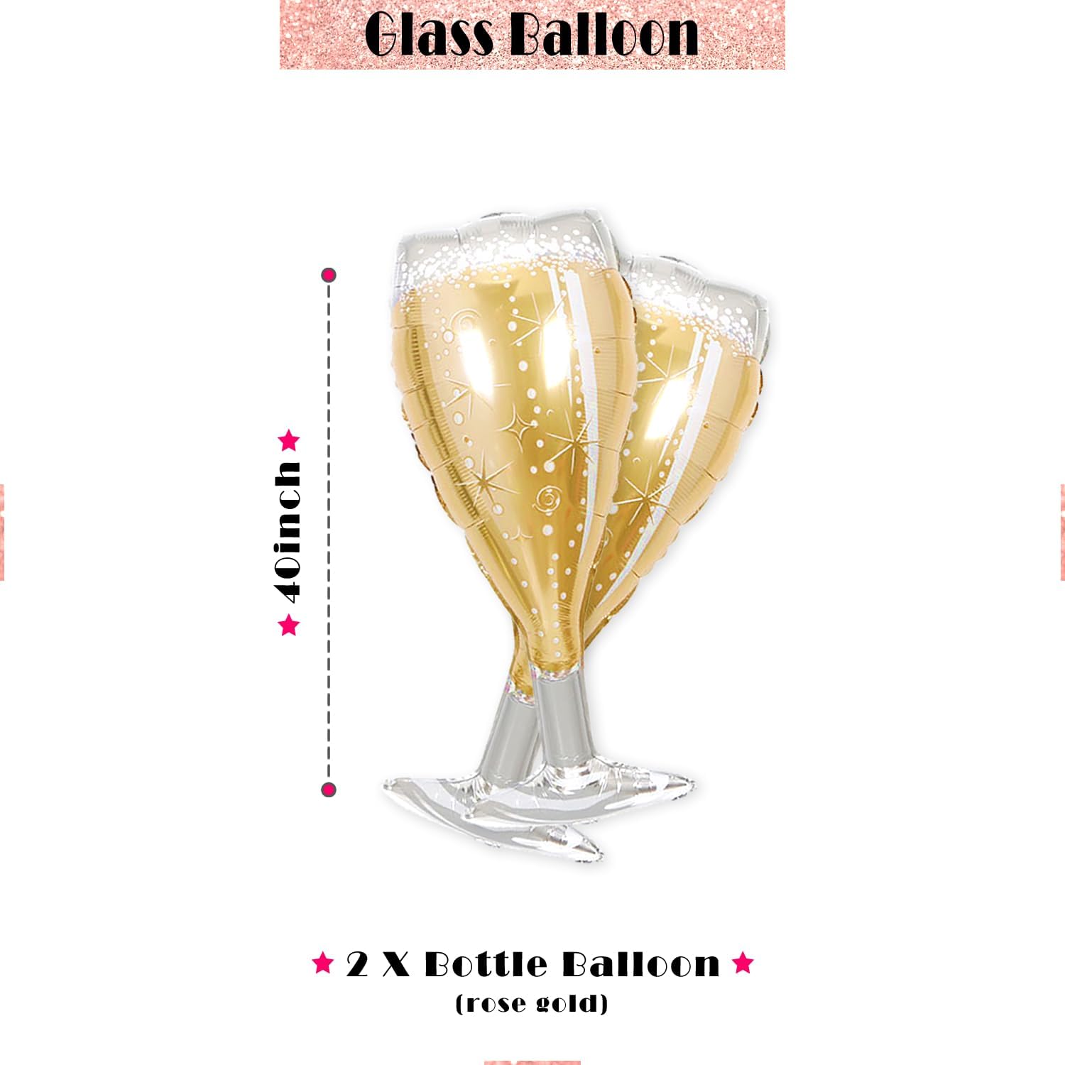 PartyForever Champagne Bottle Glass Balloon Set 4-Pack Large Foil Balloons