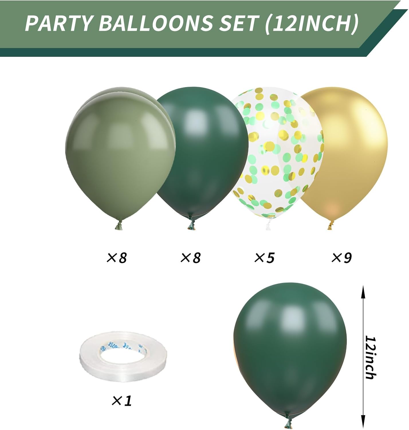 Green and Gold Balloons for Party Decorations