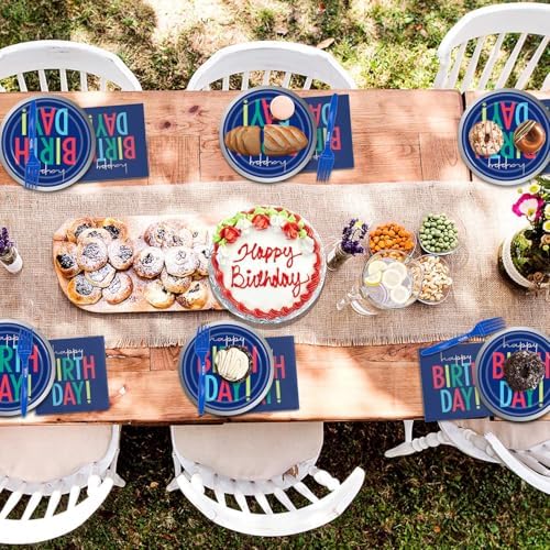 96Pcs Dark Blue Birthday Tableware Set for 24 Guests