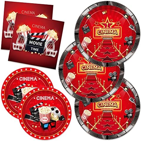 Movie Night Themed 24-Person Paper Plates Napkins Set