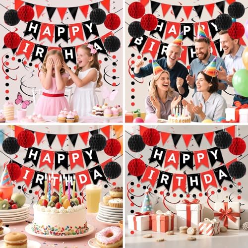 Red Black Happy Birthday Banner Decorations