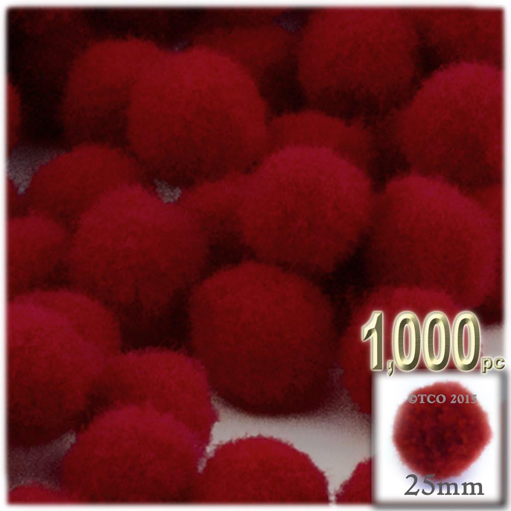 The Crafts Outlet 1000 Piece Red Pom Poms 25mm Round Acrylic