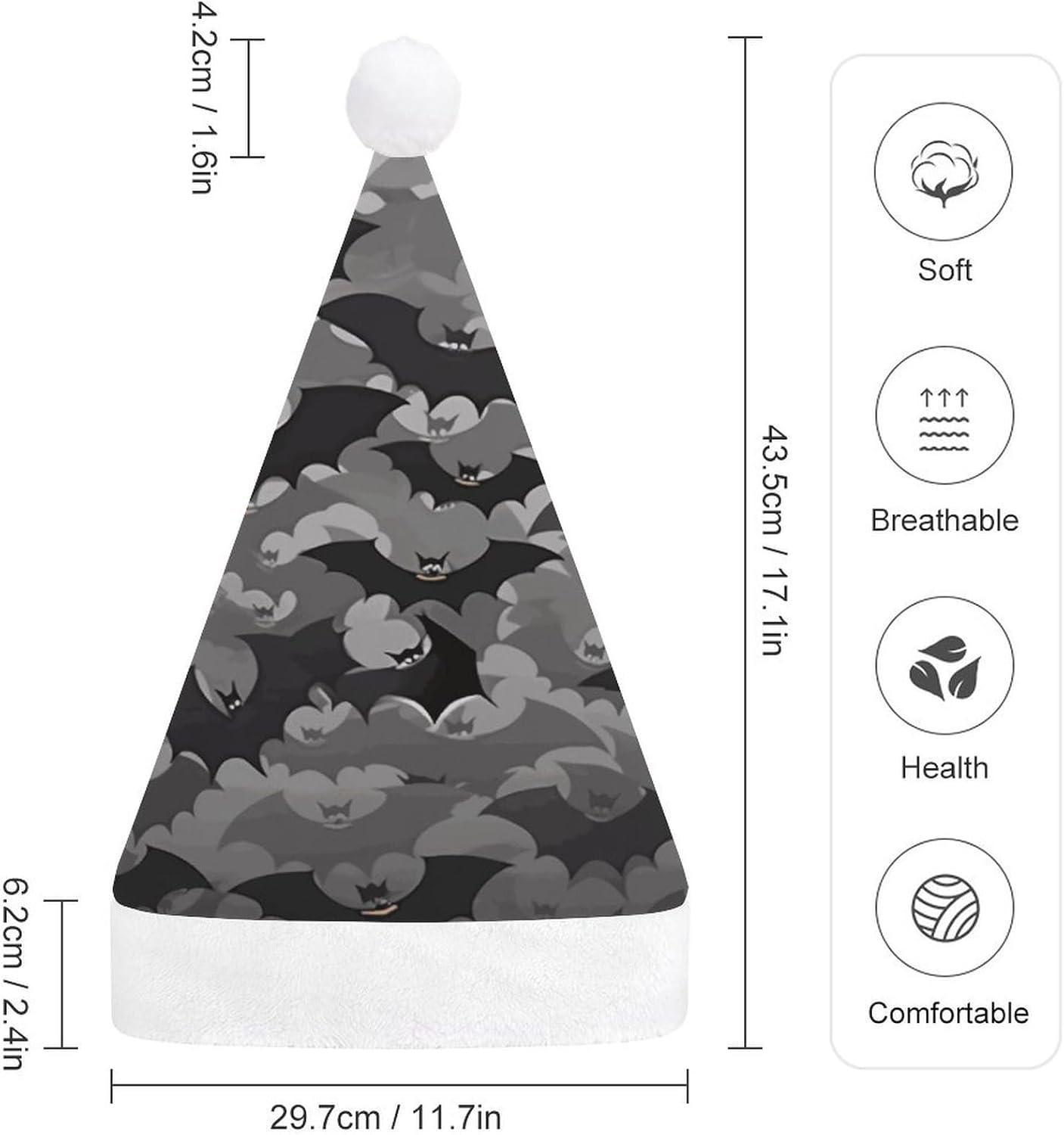 Santa Hat Halloween Bats Grey Christmas Headwear