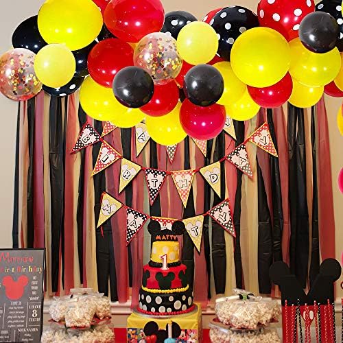 Mouse Balloons Garland Arch Kit 100pcs Red Black Yellow Confetti Balloons
