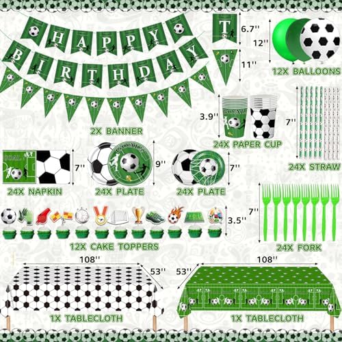 Bolake Soccer Party Plates Tableware Set for 24 Guests