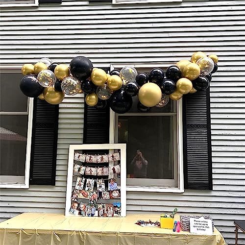 Black and Gold Confetti Balloons 12 Inch Set