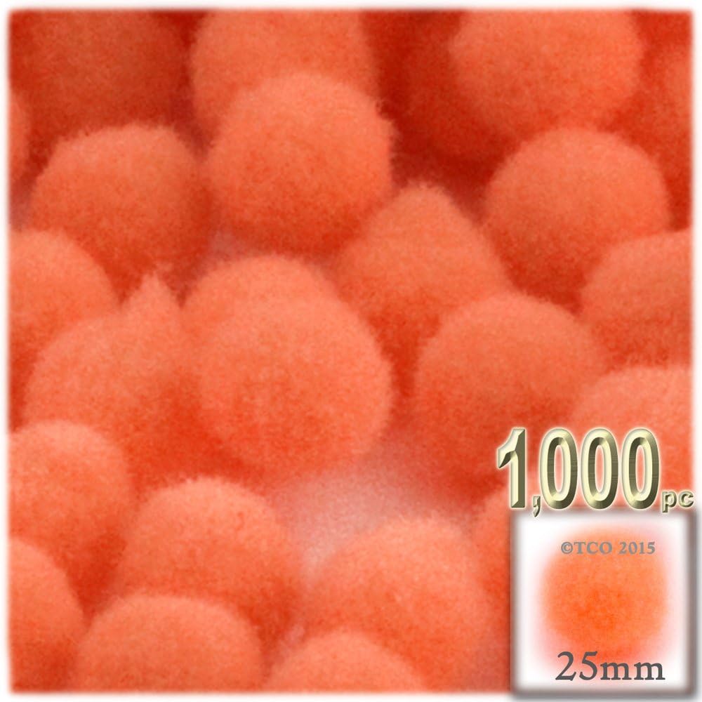 The Crafts Outlet 1000 Piece Red Pom Poms 25mm Round Acrylic