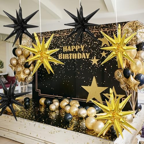 6PCS Black Gold Star Balloons for Party Decorations