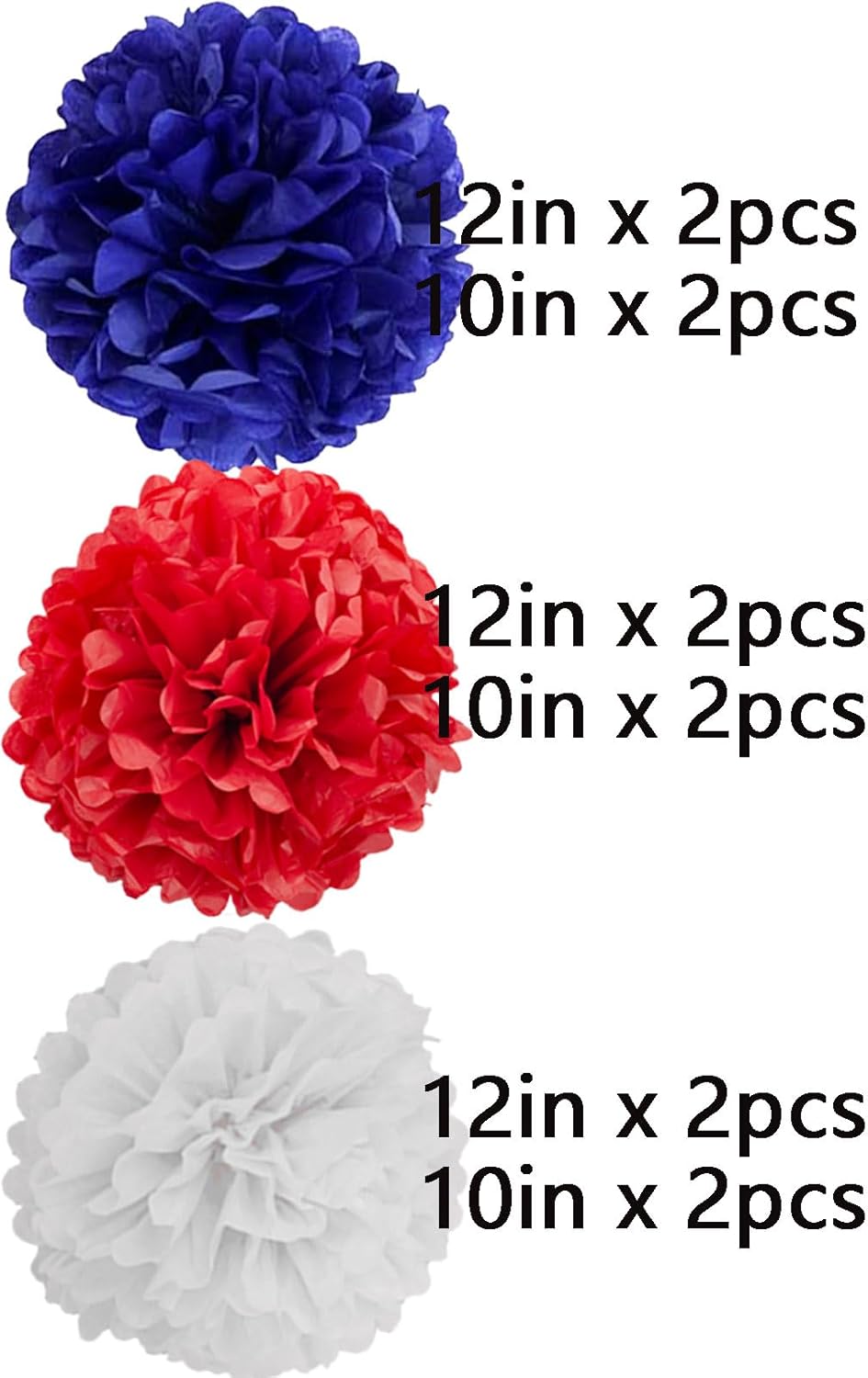 We Moment Red Blue White Paper Pom Poms Decorations 12pcs