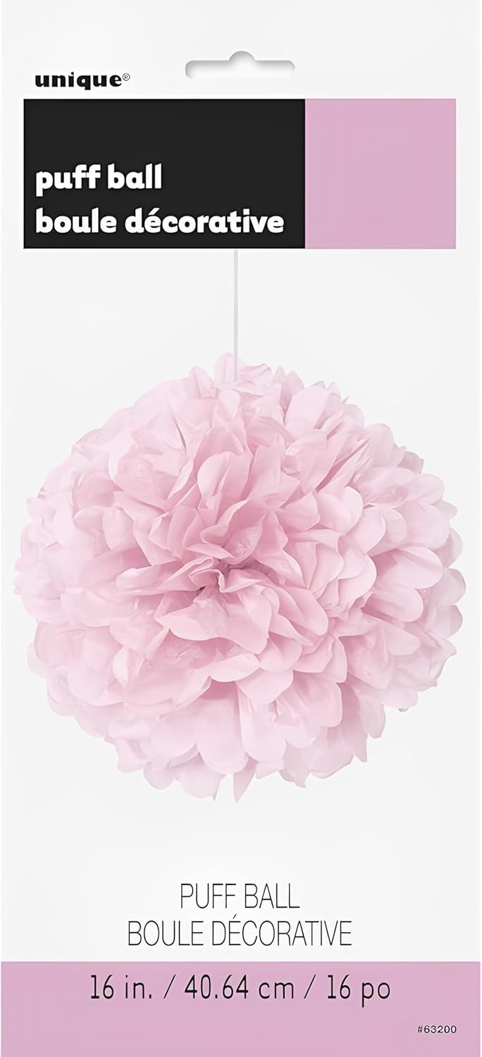 Lovely Pink Hanging Tissue Pom Poms - 16 Inch Pack of 12