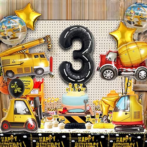 Construction Truck Balloons for 3rd Birthday Party Decorations