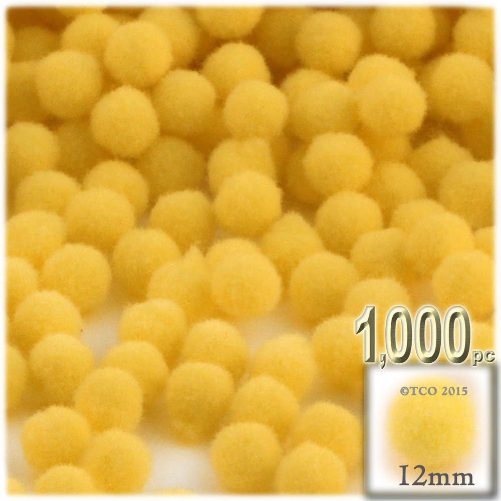 The Crafts Outlet 1000 Piece Multi Purpose Pom Poms Sun Yellow Acrylic 12mm