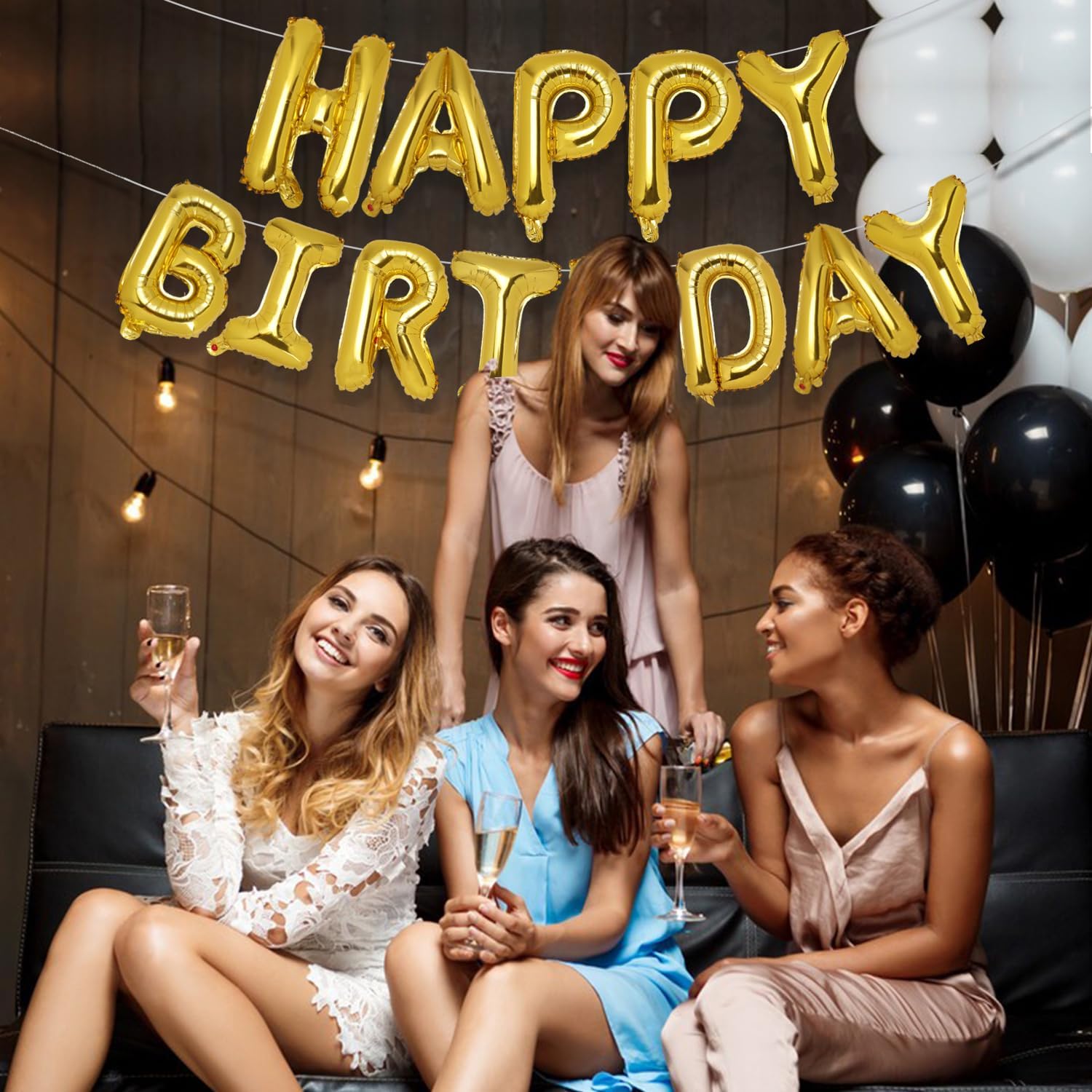Gold Happy Birthday Banner 16 Inch Reusable Inflatable Decor