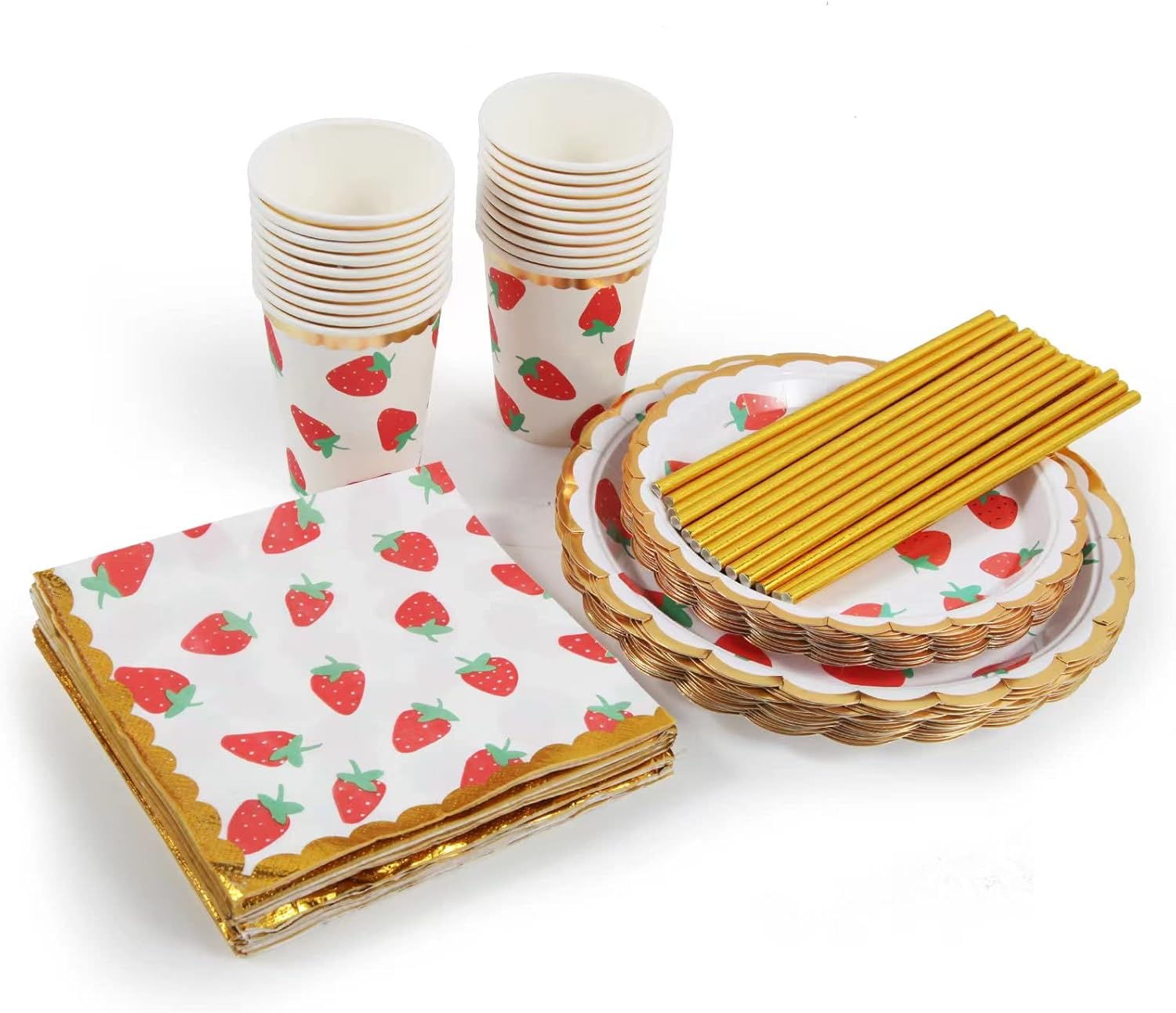PULNDA Strawberry Disposable Tableware Set 120 Pieces